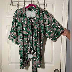 Eloquii Green And Pink Two Piece Kimono matching Shorts Set size 14